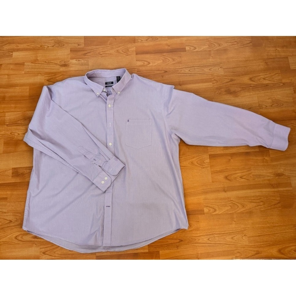 IZOD Mens Long Sleeve Purple White Striped Pocket Dress‎ Shirt XXL 45PW000527
